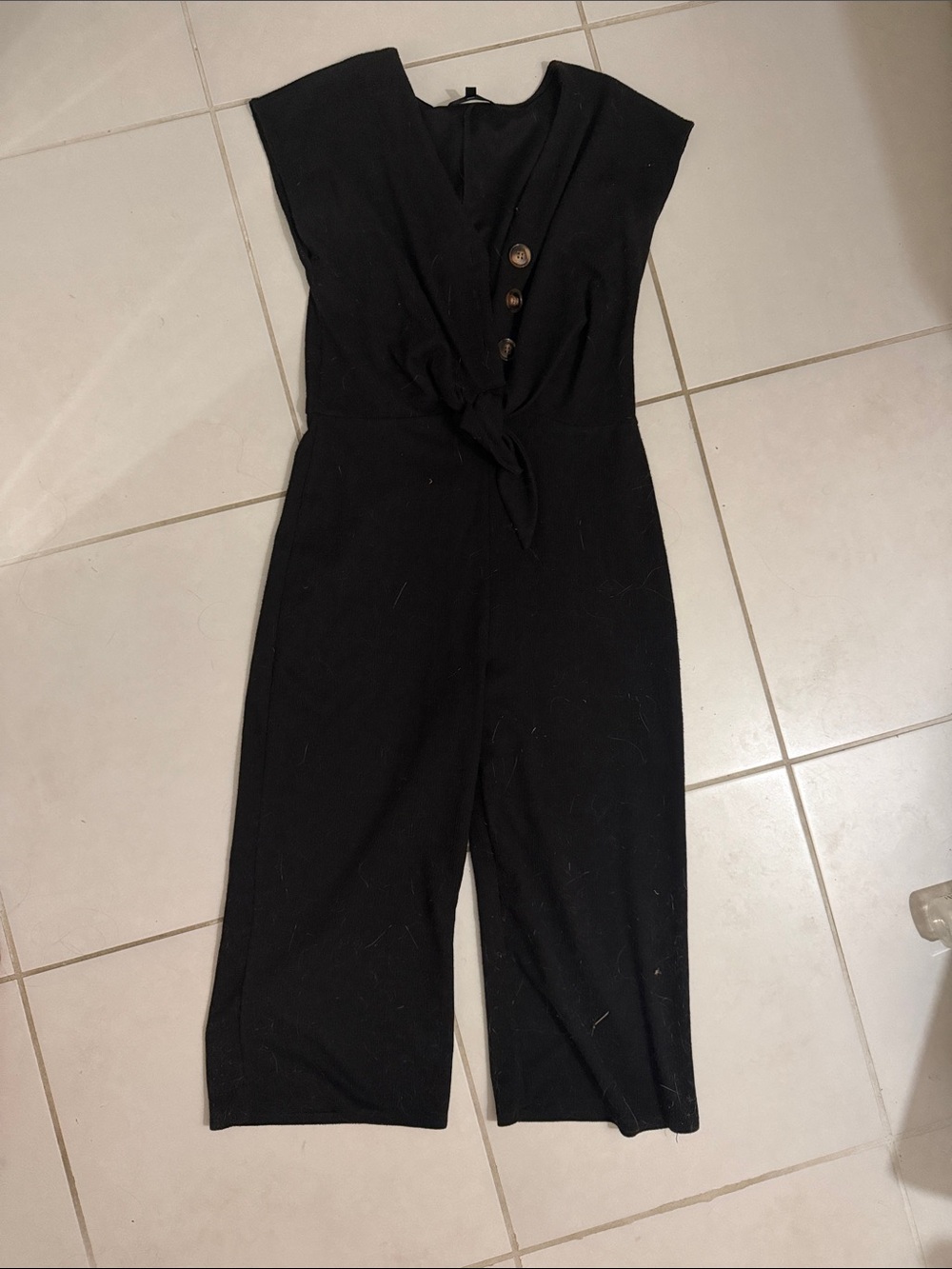 Sleeveless Black Tie-Front Wide-Leg Jumpsuit